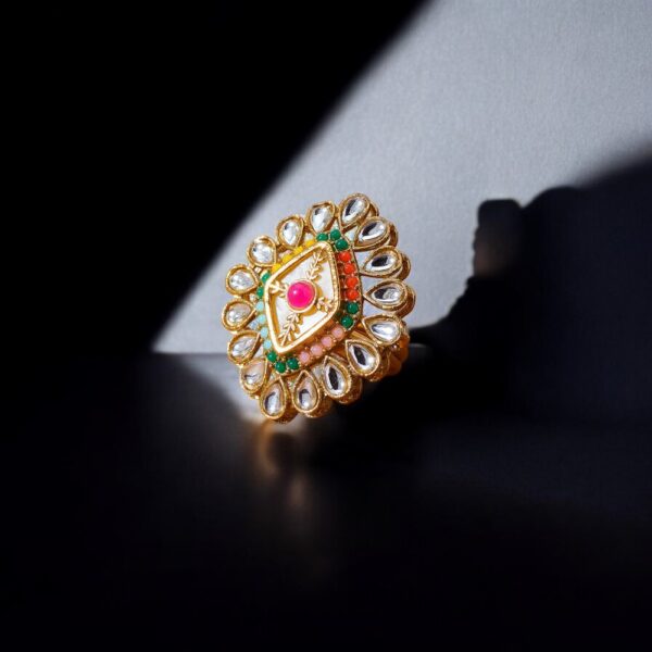 Indo Western Mother Of Pearl Ring With Mehndi Plating