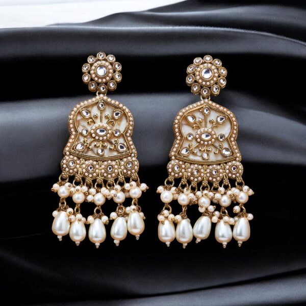 Indo Western Mother Of Pearl Earring With Mehndi Plating