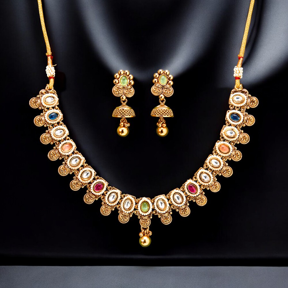224383_ Antique Classic Necklace With Matte Gold PlatingMULTI-Photoroom