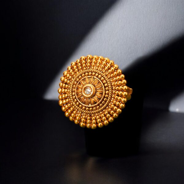 Antique Adjustable Ring With Matte Gold Plating