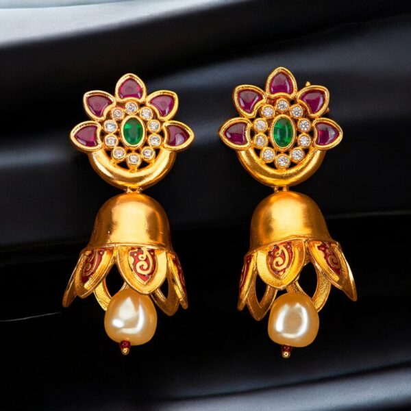 Kundan Jhumkis With Gold Plating