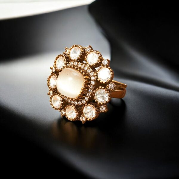 Kundan Adjustable Ring With Victorian Plating