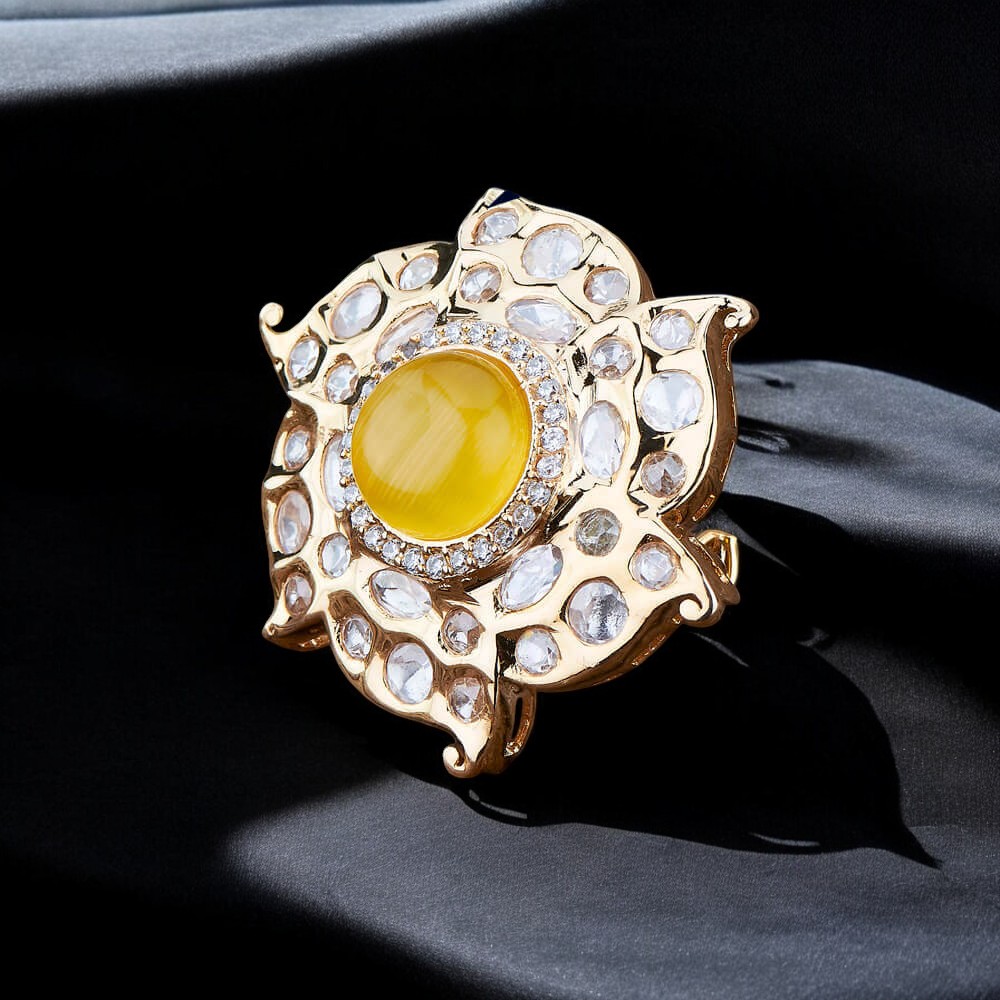 350844_Kundan Classic Ring With Rose Gold Plating YELLOW-Photoroom