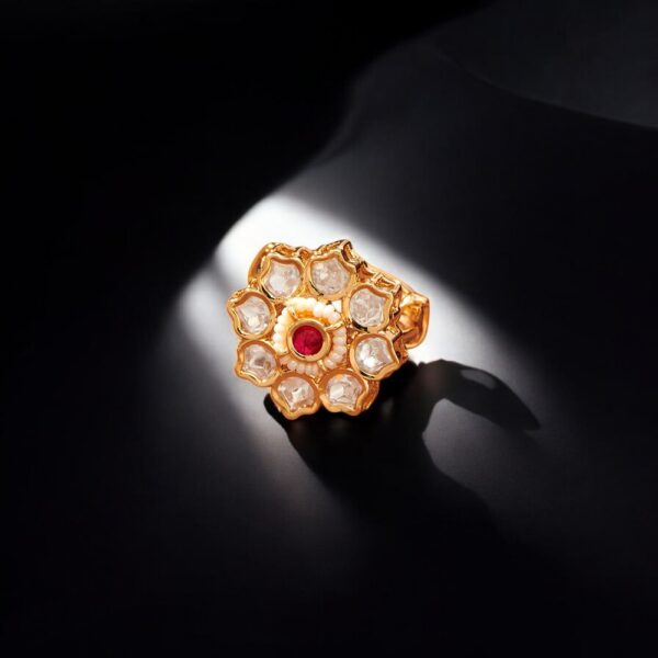 Kundan Pearl Ring With Gold Plating