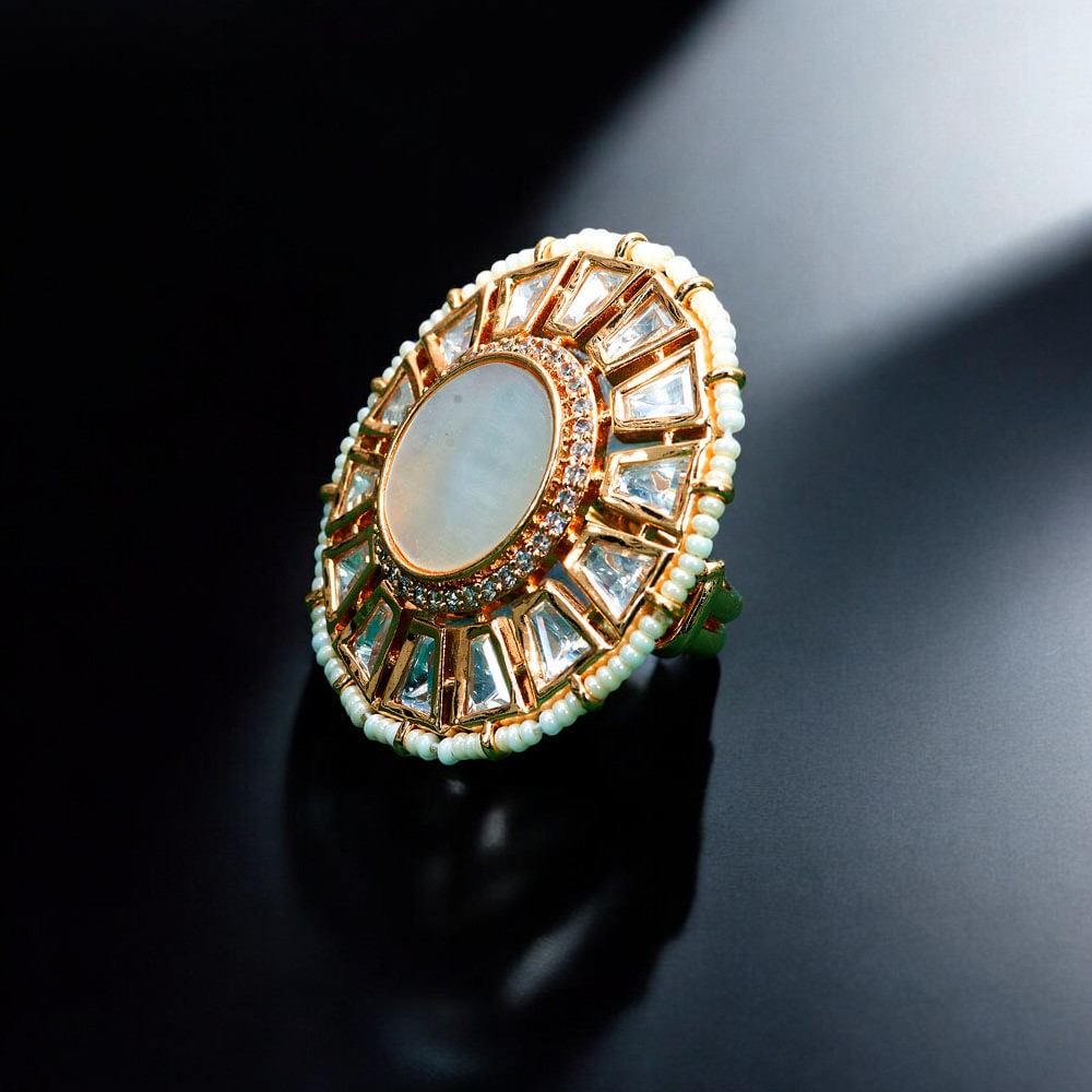 351893_ Kundan Adjustable Ring With Gold Plating WHITE-Photoroom