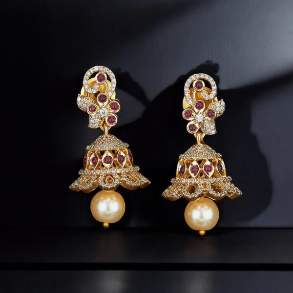 Cz Jhumkis With Gold Plating
