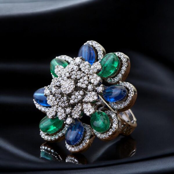 Cubic Zirconia Adjustable Ring With Black Plating