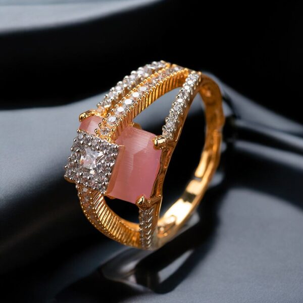 Cubic Zirconia Adjustable Ring With 2 Tone Plating