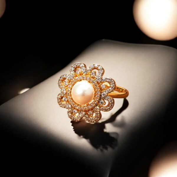 Moti Ring With Rhodium 2 Tone Plating