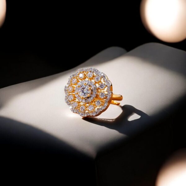 Cubic Zirconia Adjustable Ring With 2 Tone Rhodium Plating