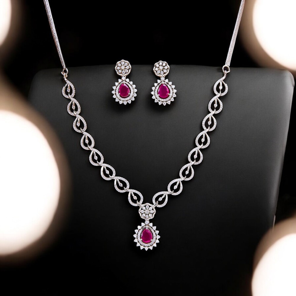 435687_Classic Necklace With Rhodium Plating RUBY