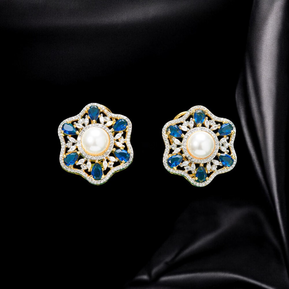 436718_ Pearl Earring With 2 Tone Plating BLUE-Photoroom