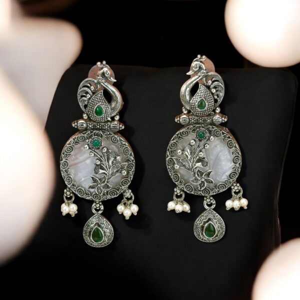 Peacock Earring With Oxidised Plating