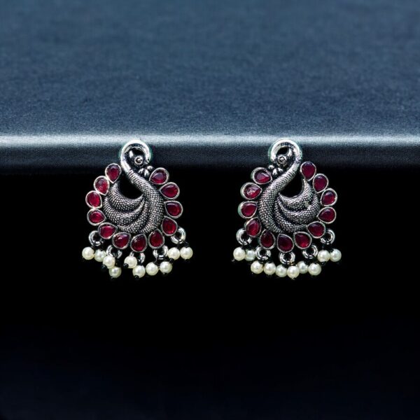 Peacock Earring With Oxidised Plating