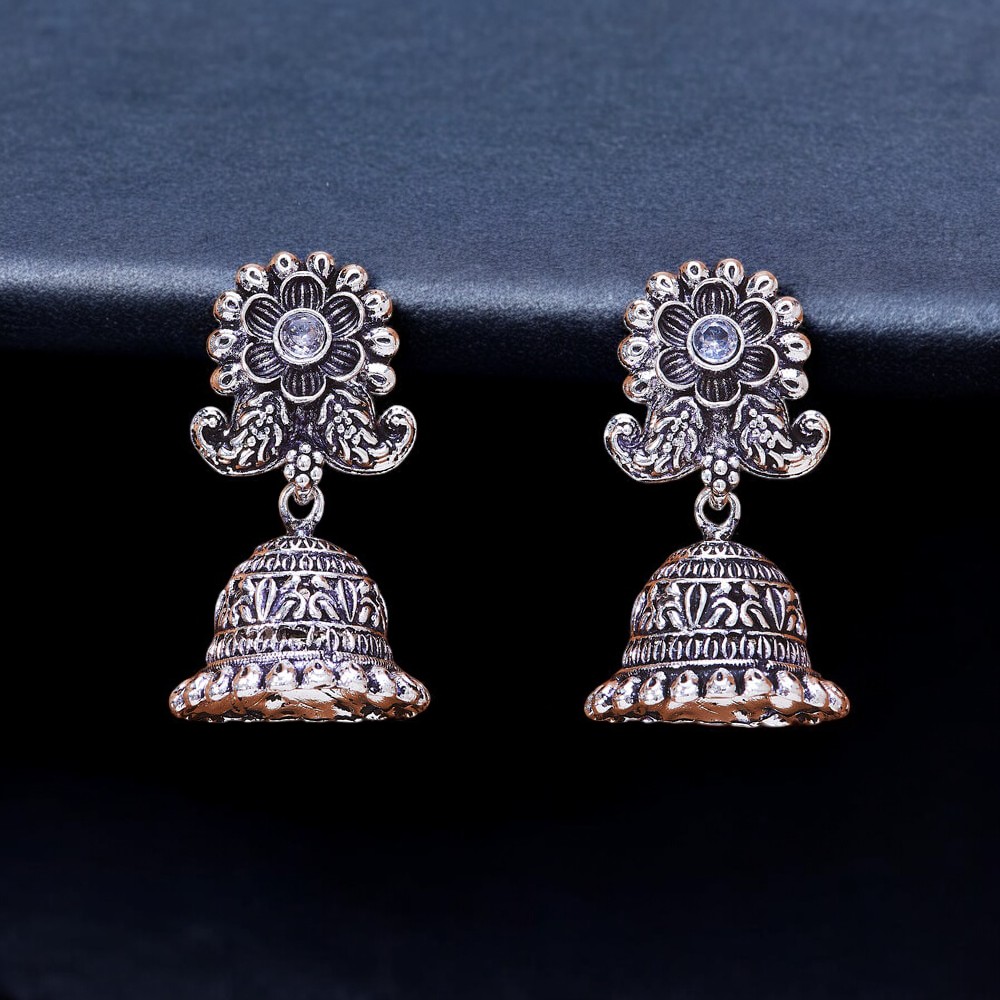 808027_Jhumki With Oxidised Plating WHITE