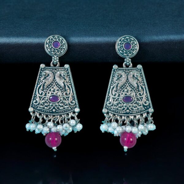 Peacock Earring With Oxidised Plating