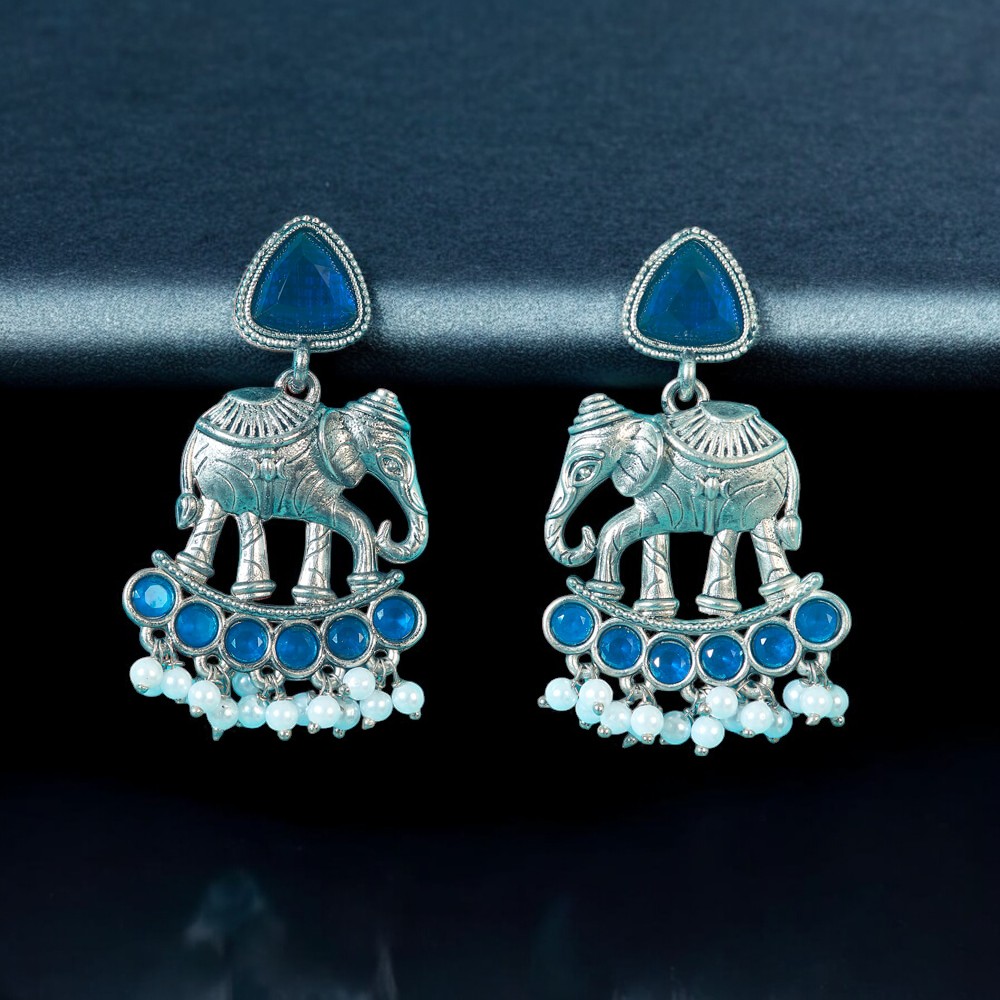 808333_Classic Earring With Oxidised Plating BLUE