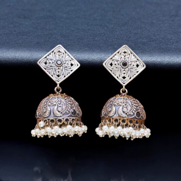 Oxidised Jhumki With 2 Tone Plating