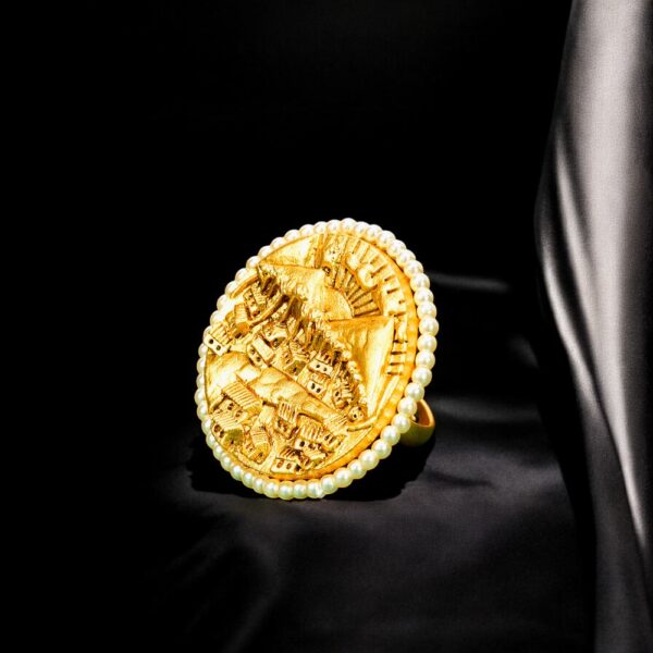 Antique Adjustable Ring With Matte Gold Plating