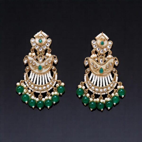 Indo Western Mother Of Pearl Earring With Mehndi Plating