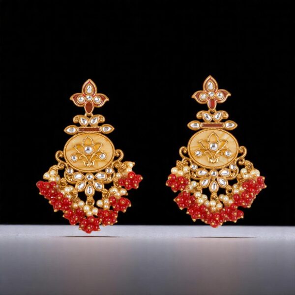 Indo Western Mother Of Pearl Earring With Mehndi Plating