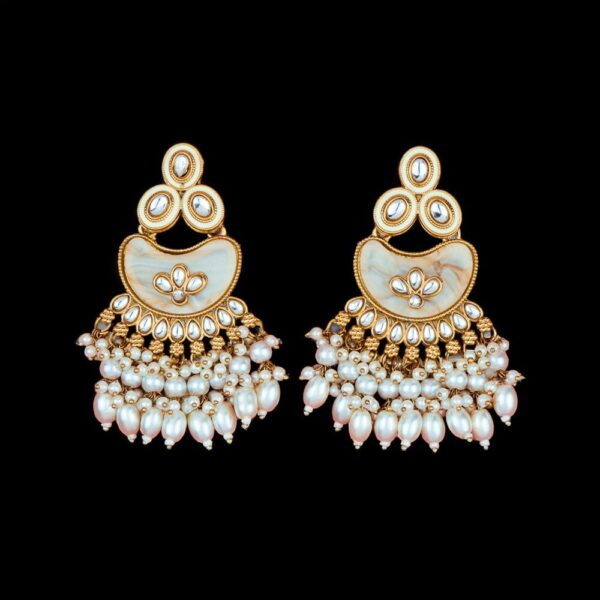 Indo Western Mother Of Pearl Earring With Mehndi Plating