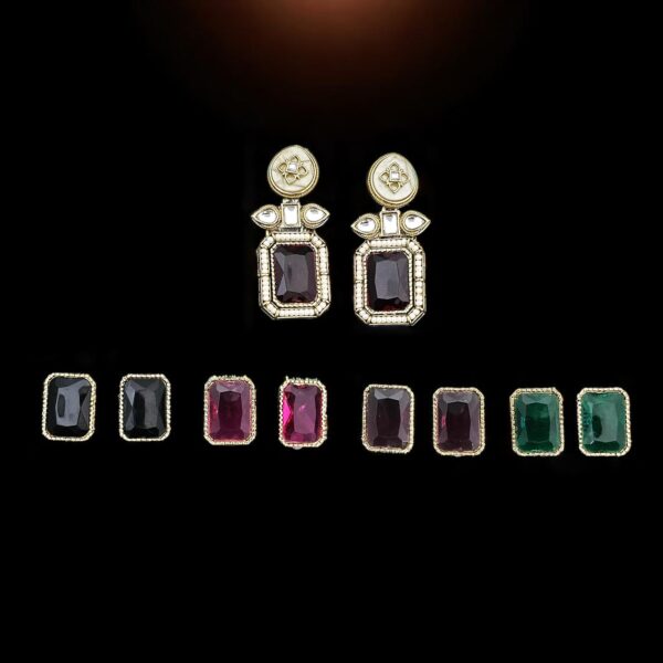 Indo Western Changeable Stone Earring With Mehndi Plating