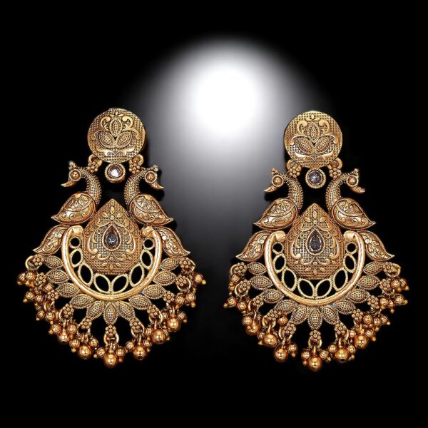 Antique Peacock Earring With Matte Gold Plating