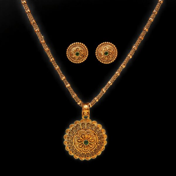 Antique Chain Pendant Set With Matte Gold Plating