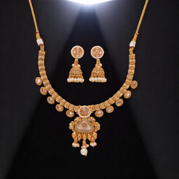 Antique Mother Of Pearl Necklace Set With Gold Plating