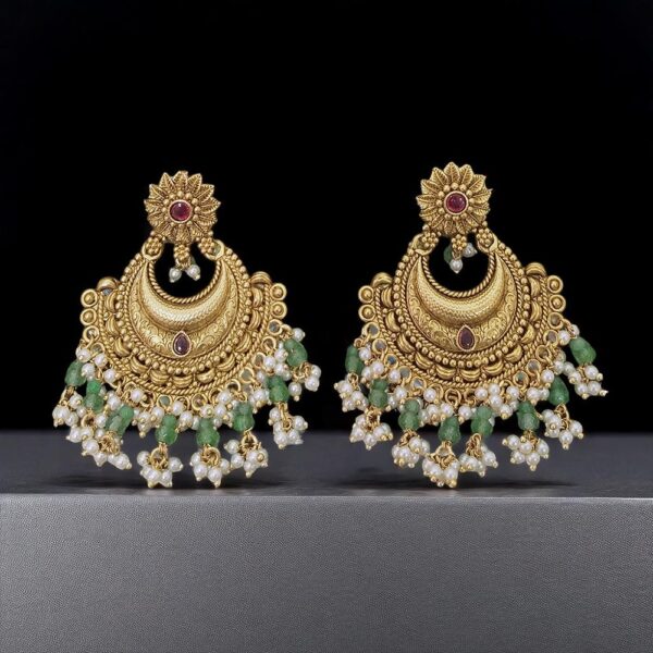 Antique Chand Earring With Matte Gold Plating