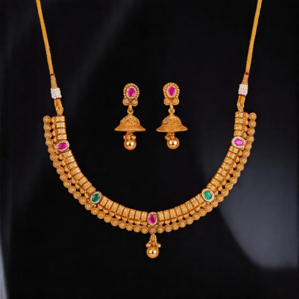 Antique Delicate Necklace Set With Matte Gold Plating
