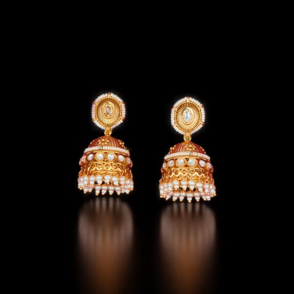 Antique Pearl Jhumki With Matte Gold Plating
