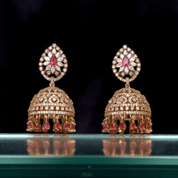 Cubic Zirconia Classic Jhumki With Mehndi Plating
