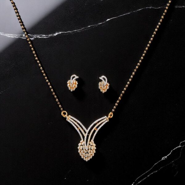 Cubic Zirconia Classic Mangalsutra With 2 Tone Rhodium Plating