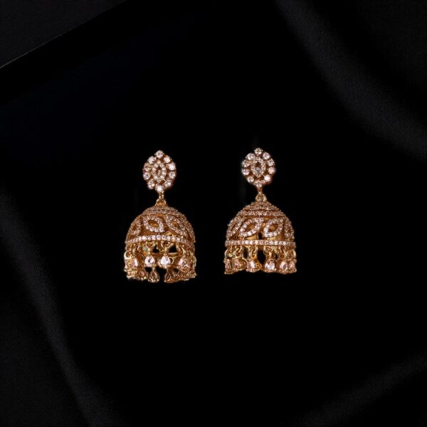 Cubic Zirconia Classic Jhumki With Mehndi 2 Tone Rhodium Plating