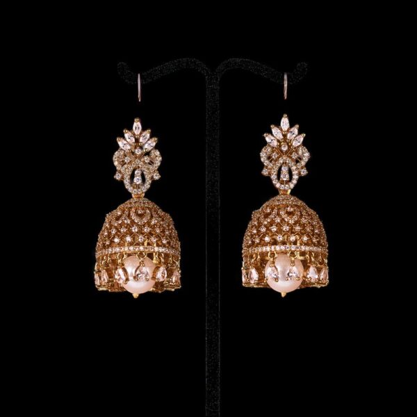 Cubic Zirconia Classic Jhumki With Mehndi 2 Tone Rhodium Plating
