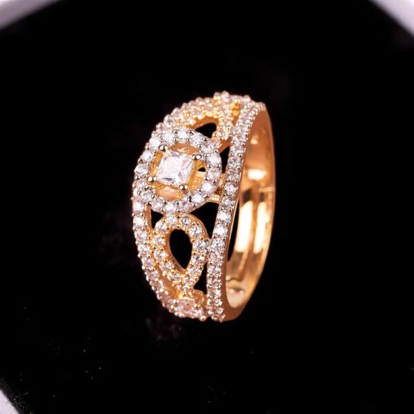 Cubic Zirconia Adjustable Ring With Mehndi 2 Tone Rhodium Plating