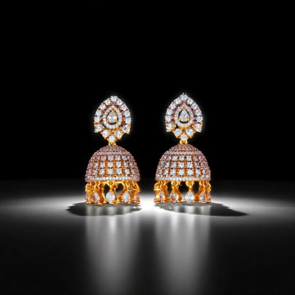 Cz Classic Jhumki With Carat 2 Tone Rhodium Plating