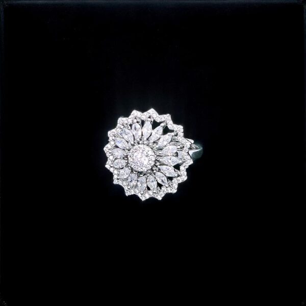 Cubic Zirconia Classic Ring With 2 Tone Rhodium Plating