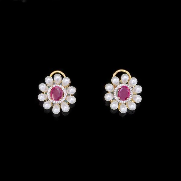 Cubic Zirconia Pearl Tops With 2 Tone Plating