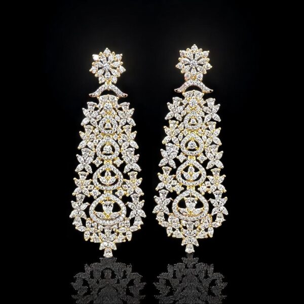 Cz Classic Earring With Mehndi 2 Tone Rhodium Plating