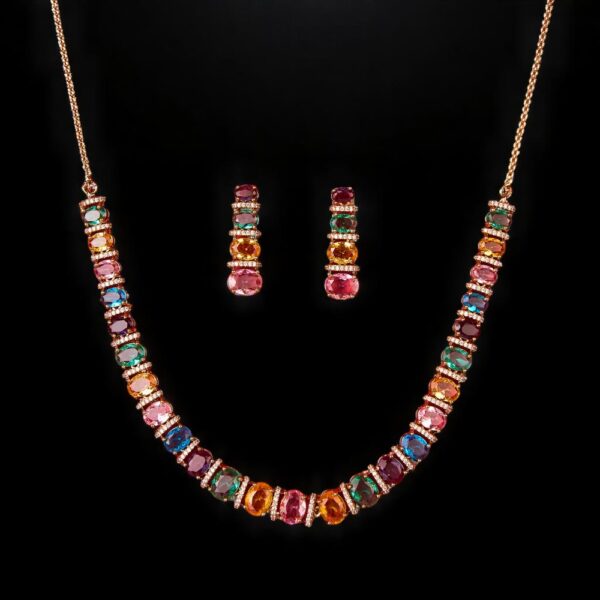 Cz Delicate Necklace Set With Mehndi Plating