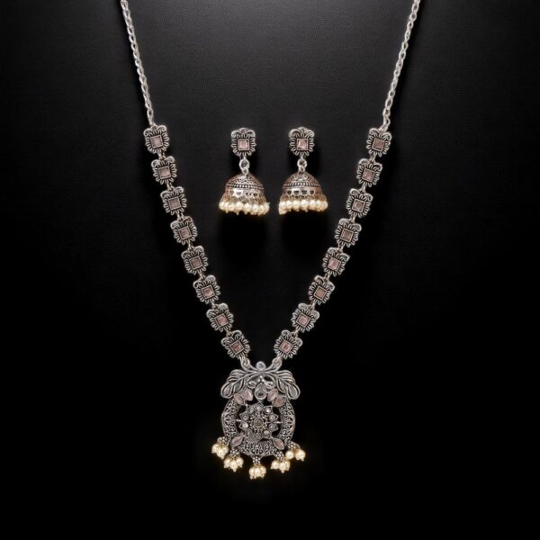 Moti Necklace With Oxidised Plating