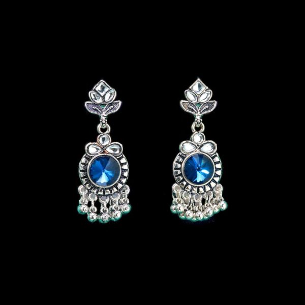 Stone Earring With Oxidised Plating